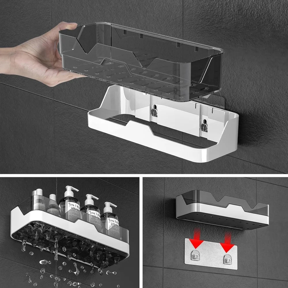 Multi-Purpose Wall Mounted Bathroom & Kitchen Organizer Shelf With Drain Design