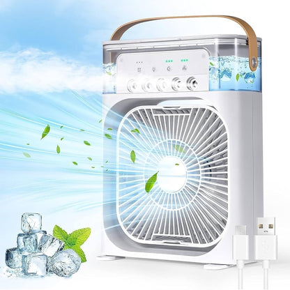 Portable Air Cooler – 3-in-1 Evaporative Mini Air Conditioner with 3 Speeds, USB Powered Personal Space Cooler, LED Night Light for Bedroom, Office, Kitchen & Camping