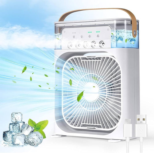 Portable Air Cooler – 3-in-1 Evaporative Mini Air Conditioner with 3 Speeds, USB Powered Personal Space Cooler, LED Night Light for Bedroom, Office, Kitchen & Camping