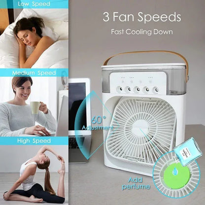 Portable Air Cooler – 3-in-1 Evaporative Mini Air Conditioner with 3 Speeds, USB Powered Personal Space Cooler, LED Night Light for Bedroom, Office, Kitchen & Camping