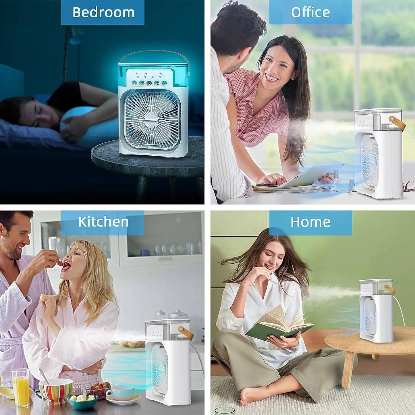 Portable Air Cooler – 3-in-1 Evaporative Mini Air Conditioner with 3 Speeds, USB Powered Personal Space Cooler, LED Night Light for Bedroom, Office, Kitchen & Camping