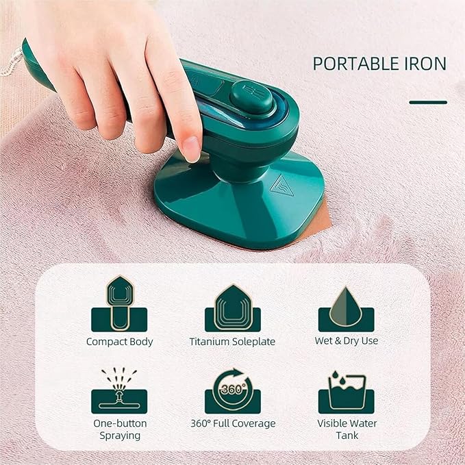 Mini Portable Handheld Steam Iron with Spray, Mini Garment Steamer for Clothes, Dry & Wet Ironing, Fast Heating Travel Iron for Home, Office & Travel