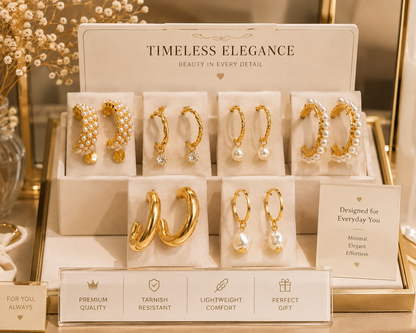 Gold-Tone Pearl & Hoop Earrings Set – 9-Pair Elegant Jewelry Collection