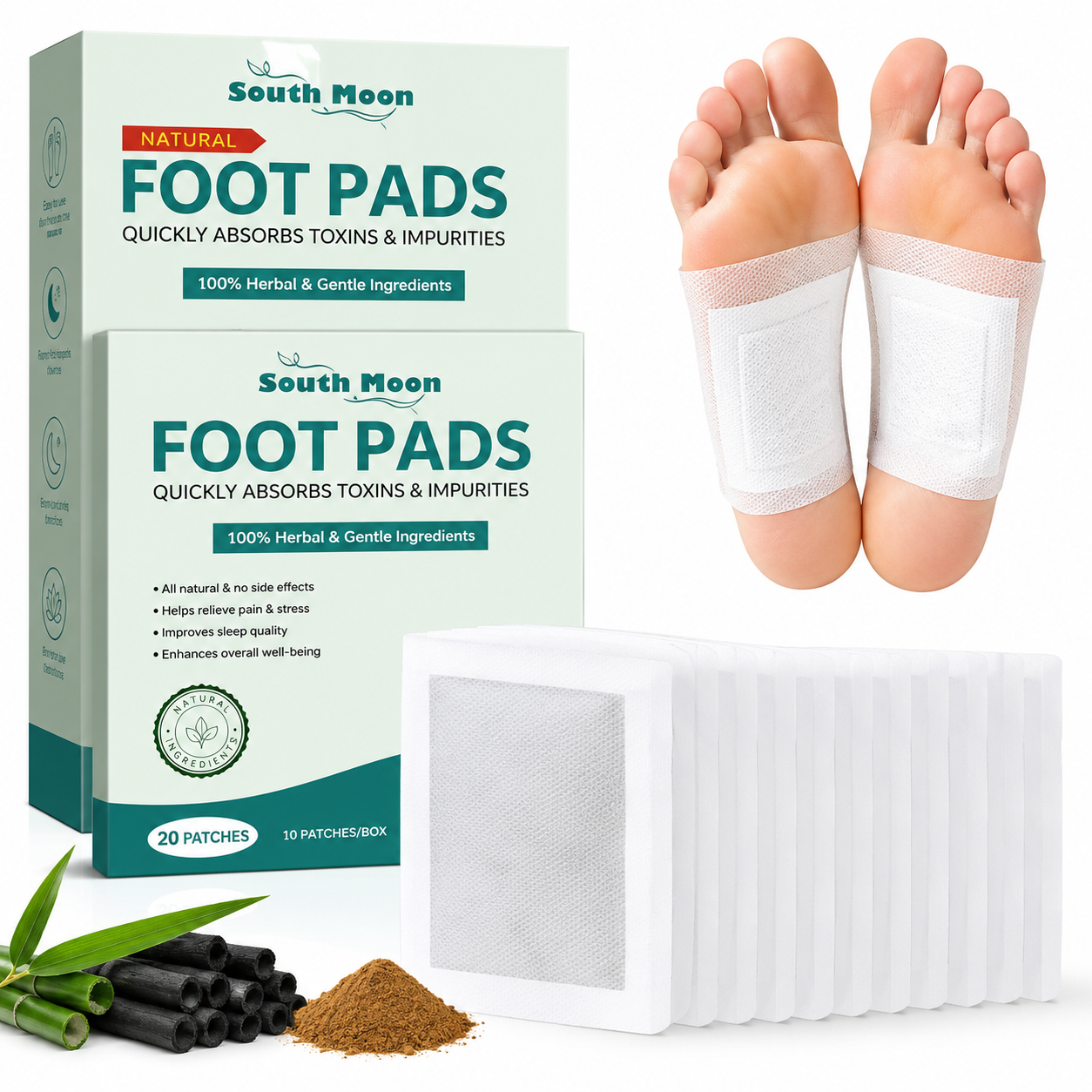 Foot patch (Pack of 2) Herbal And Gentle Ingredient Detox Foot Pads (20 pieces) Natural Ingredients for Sleep Aid Pain Relief Toxin Removal with Bamboo Vinegar and Acupoint Micro-Massage Technology