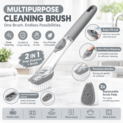 Decontamination Dish Utensil Cleaning Brush Liquid Dispenser Handle for Kitchen Long Handle with Liquid Soap Dispenser (Pack of 1)