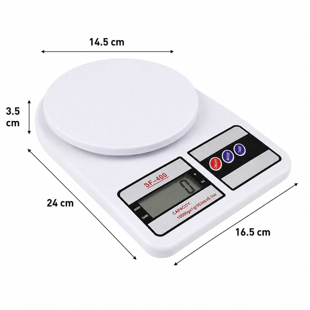 Digital Kitchen Weighing Machine Multipurpose Electronic Weight Scale with Backlit LCD Display for Measuring Food, Cake, Vegetable, Fruit (10Kg, White)