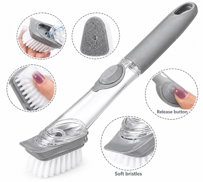 Decontamination Dish Utensil Cleaning Brush Liquid Dispenser Handle for Kitchen Long Handle with Liquid Soap Dispenser (Pack of 1)