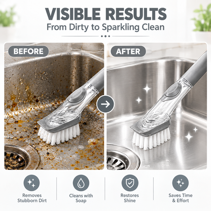 Decontamination Dish Utensil Cleaning Brush Liquid Dispenser Handle for Kitchen Long Handle with Liquid Soap Dispenser (Pack of 1)