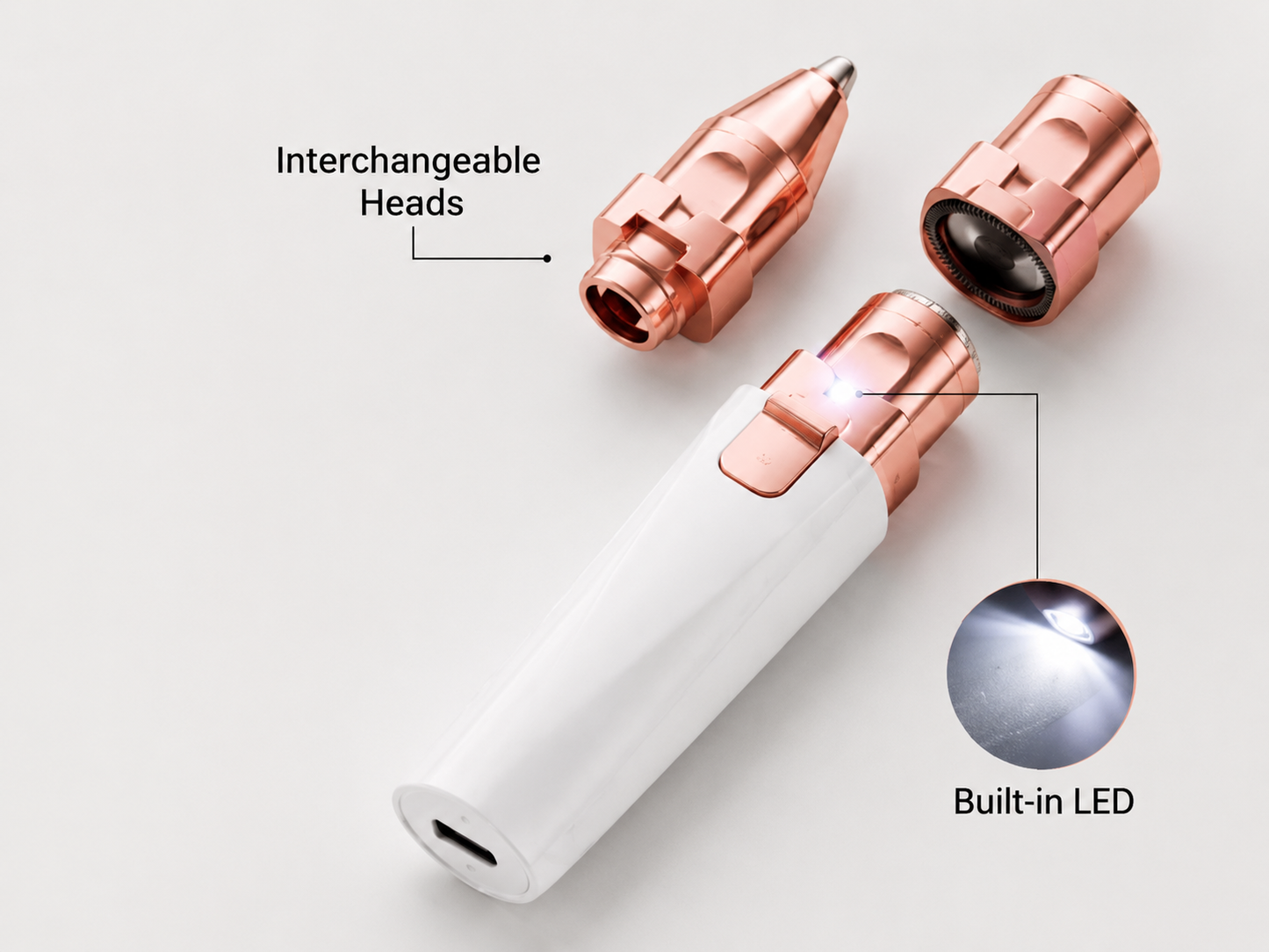 2-in-1 Rechargeable Facial Hair Remover & Eyebrow Trimmer for Women – Precision Grooming Device with Interchangeable Heads