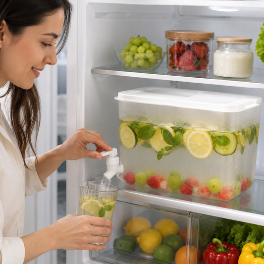 Cold Water Beverage Dispenser with Tap | Fridge Juice & Water Storage Container | Leakproof Drink Dispenser for Home & Refrigerator Use